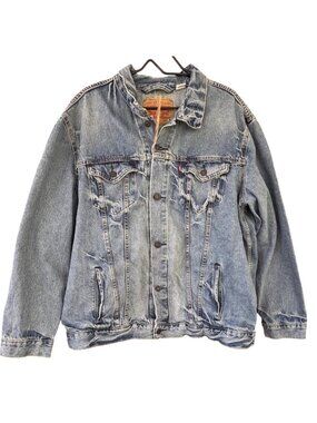Levis Mens Denim Trucker Jacket 3XL Blue Button-Up Distressed Style